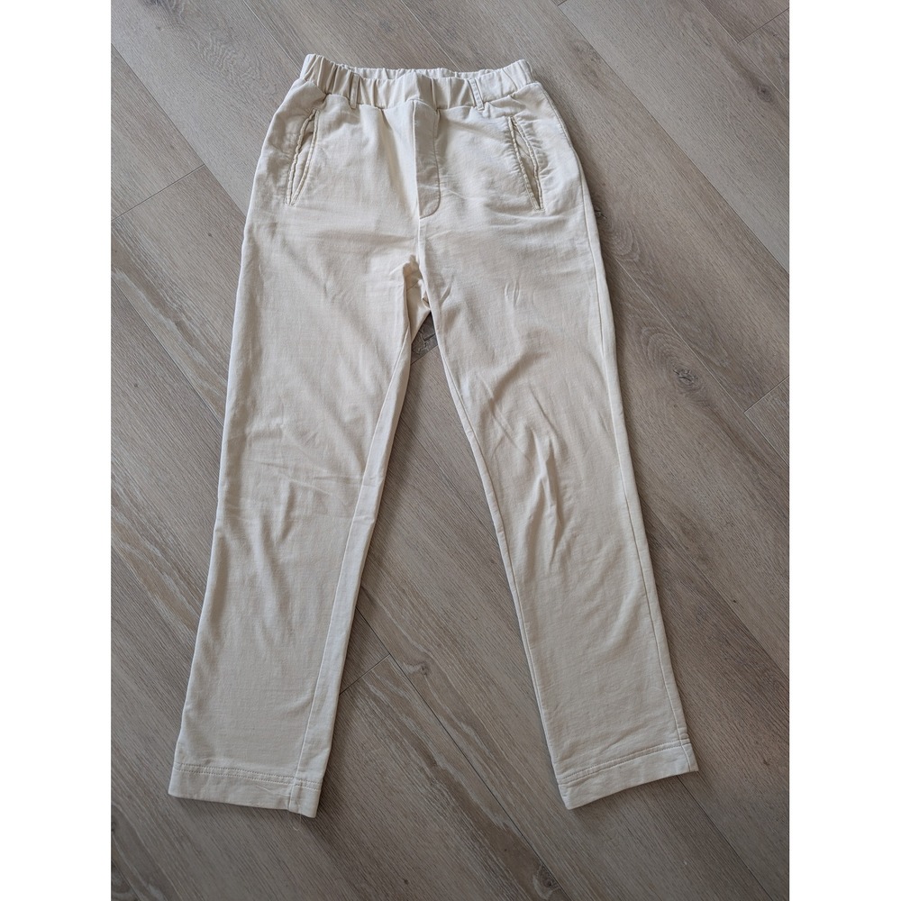 Yerse XS Cream Cotton Dressy Sweatpants Elastic Waist Trousers Pockets Womens